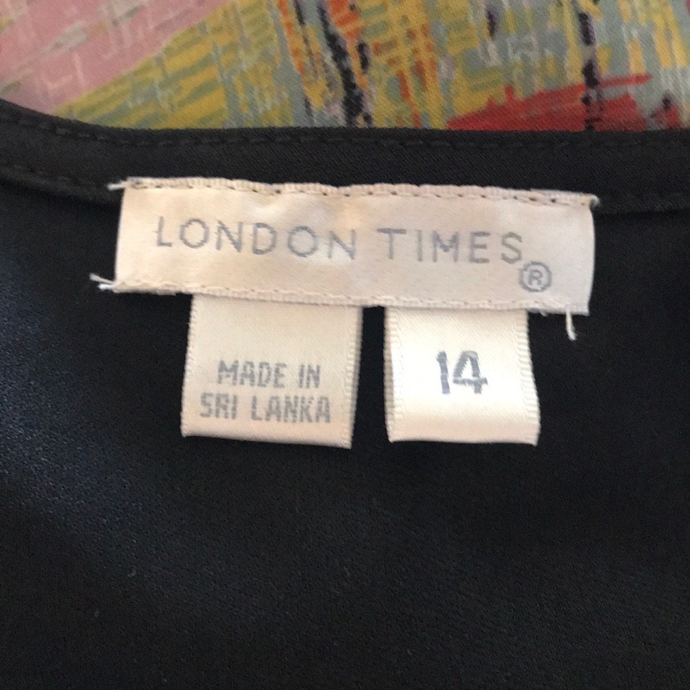 🦋 London Times Colorful Abstract Print & Black Dress, size 14 - Picture 7 of 8